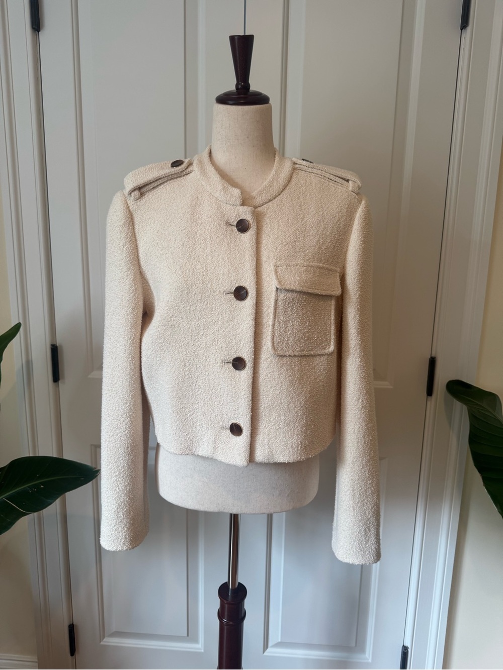 Tanya Taylor Cream Bouclé Button Jacket - Women's Coat